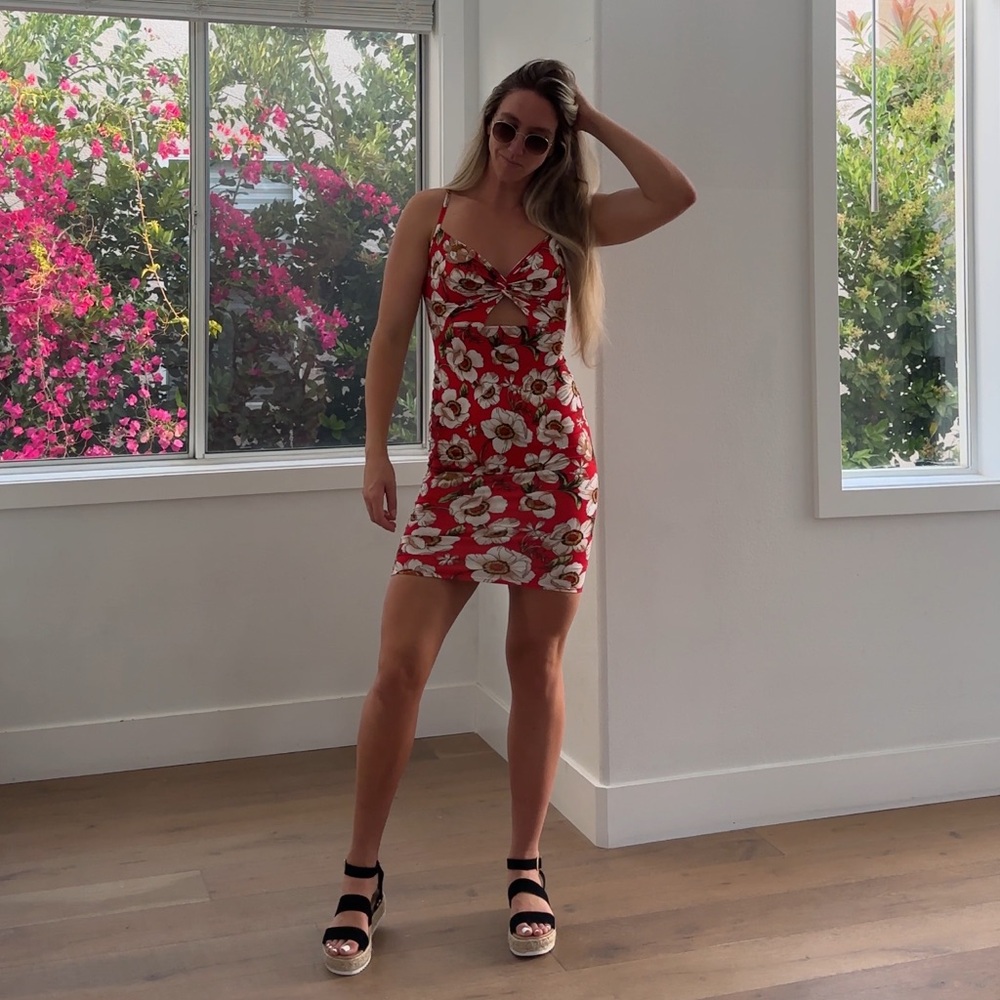 Red floral bodycon dress